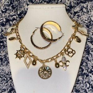 Gold necklace and earring set.